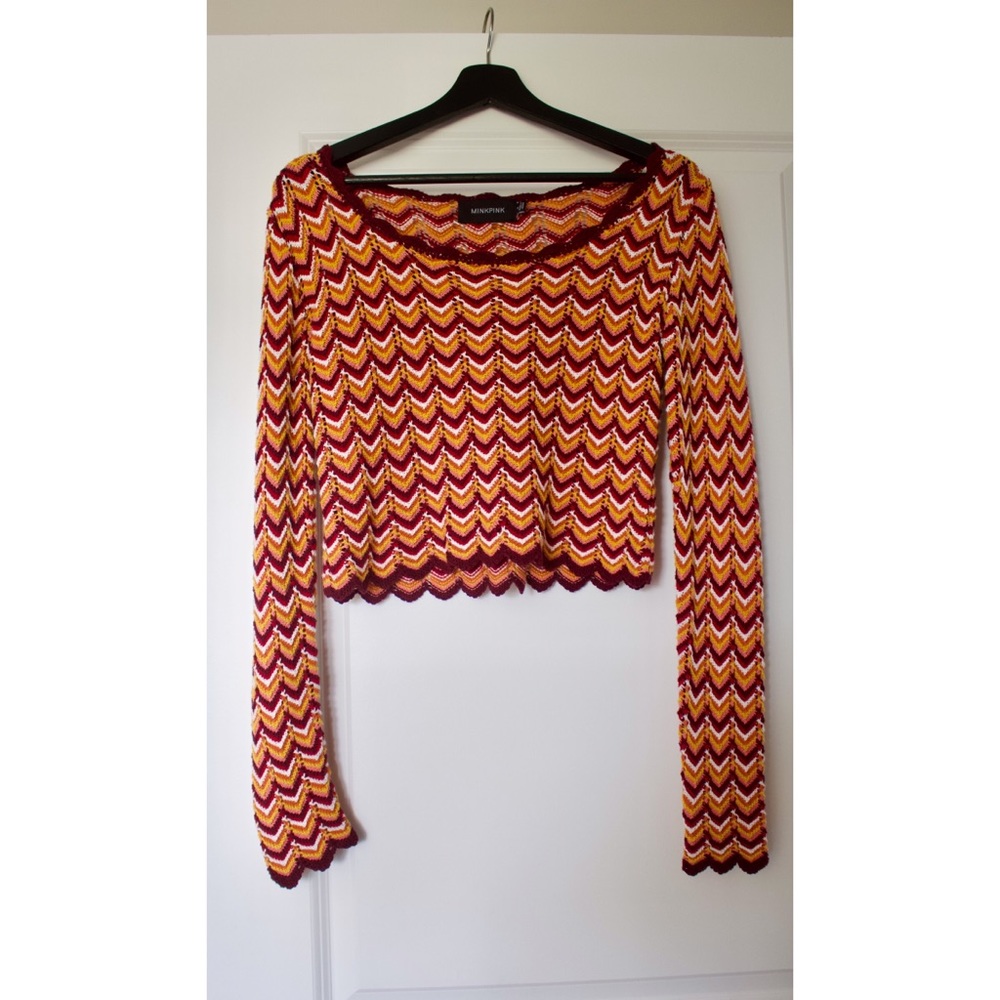 Minkpink Cropped Multi Color Chevron Sweater